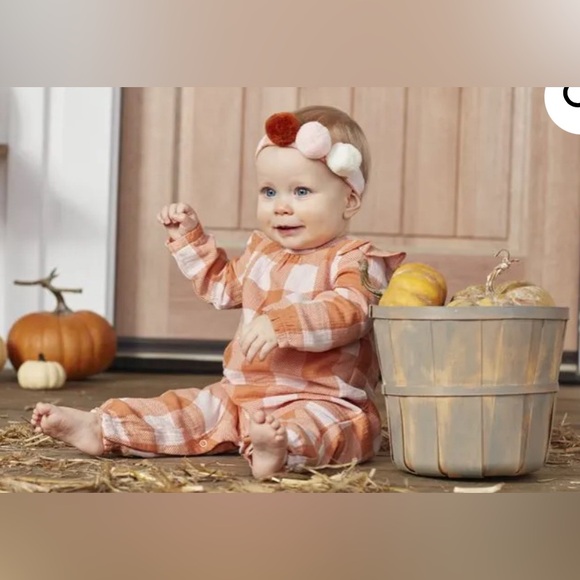 MUD PIE ORANGE PLAID BODYSUIT & HEADBAND SET• SIZE 9-12 MONTHS - Picture 3 of 8